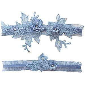 QXPDD Bruidskousenband 1 paar sexy kanten bloemen steentjes parels bruiloft jarretellegordel elastische dijbeen kousenband ring voor vrouwen bruiloft accessoires, blauw