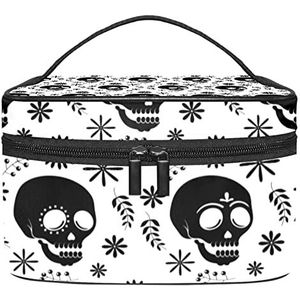 Reizen Make-up Cosmetische Case Opbergtas Zwarte Schedel & Bloemen Patroon/Art Board 1-01 Cosmetische Tas Draagbaar voor Meisjes Vrouwen, Meerkleurig, 22.5x15x13.8cm/8.9x5.9x5.4in