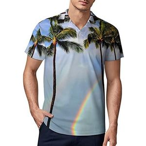 Regenboog palmbomen heren golf poloshirt zomer korte mouw T-shirt casual sneldrogende T-shirts L