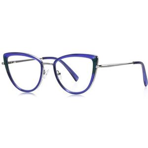 moomoobird Anti-Blue Light Bril voor Vrouwen Metalen Cat Eye Bril Frame TR90 Mode Bril, Blauw Zilver Frame, Large