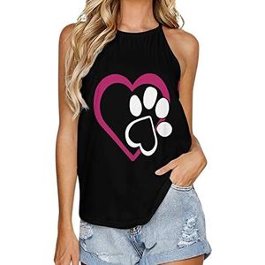 Paw Heart Tanktop voor dames, zomer, mouwloos, T-shirts, halter, casual vest, blouse, print, T-shirt, S
