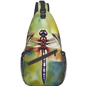 Engeland UK Retro Londen Telefoon Print Schoudertas, Crossbody Sling Rugzak, Sling Bag Borsttas, Dagrugzak voor Vrouwen Mannen Reizen Wandelen, Dragonfly Schilderij, Eén maat