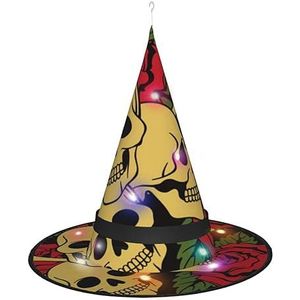 LAMAME Rose en schedel bedrukt Halloween heksenhoed volwassen gloeiende puntige hoed Halloween kerstfeest decoratie hoed