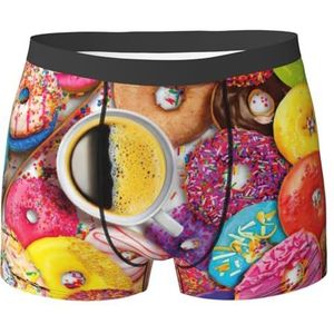 Boxer Broek Koffie En Donuts Print Heren Boxer Shorts Grappig Ondergoed Comfort Heren Boxers Shorts Voor Liefhebber, Man, Papa, Ondergoed 413, XL