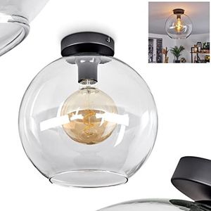 Plafondlamp Koyoto, moderne plafondlamp van metaal/glas in zwart/helder, 1-lamps lamp in retro/vintage design met kappen van glas (Ø 30 cm), 1 x E27, zonder gloeilampen