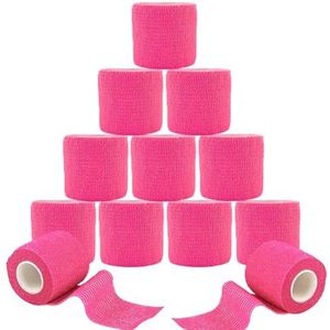 ANAMPION Zelfklevend Verband Cohesive Wrap Bandages,Elastic Ademend Adhesive Bandage Tape, Voor Tattoo Grip Bandage Wrist Ankle, Dierenarts Sport Pols (Roze Kleur, 5CM 12Rollen)
