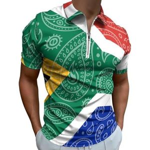 Paisley Afrikaanse Vlag Half Zip-up Polo Shirts Voor Mannen Slim Fit Korte Mouw T-shirt Sneldrogende Golf Tops Tees 3XL