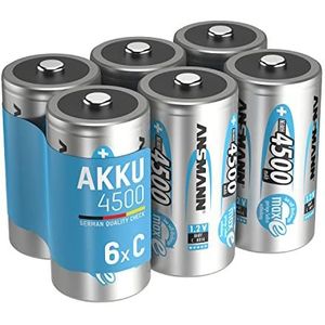 ANSMANN Accu D 8.500 mAh NiMH 1,2 V (6 stuks) - oplaadbare mono D-batterijen, maxE geringe zelfontlading voor jarenlang gebruik