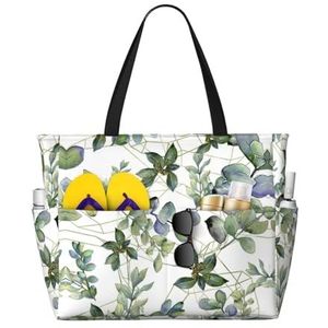 JEJEA Groene Eucalyptus Bladeren Print Tote Bag Grote Schouder Hobo Tassen Vrouwen Casual Handtassen Grote Capaciteit Winkelen Werk Tas, Zwart, Eén maat