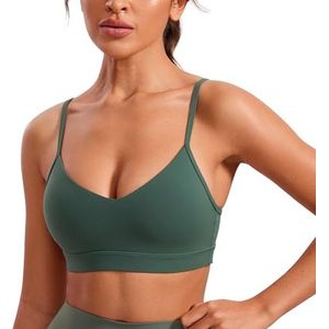 CRZ YOGA Butterluxe V-hals sportbeha's voor dames - Verstelbare dunne bandjes Gevoerde yogatop Basic draadloze camisole Donker bosgroen XS