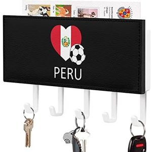 Liefde Peru Voetbal Sleutelhouder voor Muur met 5 Haken Brief Kapstok Home Decor Keuken Slaapkamer Kantoor