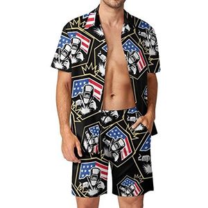 Lassen Amerikaanse lasser vlag Hawaiiaanse sets voor mannen button down korte mouw trainingspak strand outfits XL