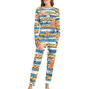Underwater World Coral Seashell Fashion 2 STKS Womens Pyjama Sets Lange Mouw Nachtkleding Nachtkleding Loungewear Stijl