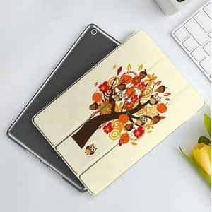 CONERY Hoesje compatibel iPad 10,2 inch (9e/8e/7e generatie) Thanksgiving, abstracte herfstboom met bloemen eikels pompoenen en uilen genereuze natuur, veelkleurig, slim slim magnetisch hoesje met