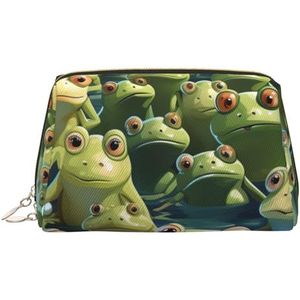 Veel kikkers Make-up Tas voor Vrouwen Cosmetische Tassen Lederen Reizen Make-up Case Organizer Waterdichte Make Up Pouch Open Platte Toilettas Draagbare Opbergtas voor Reizen, Goud, Eén maat