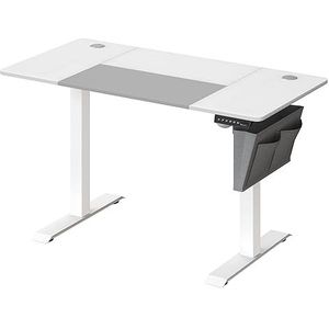 SONGMICS Elektrisch zittend en staand bureau, 60 x 120 x (72-120), in hoogte verstelbare tafel, geheugen 4 hoogtes, tas, stalen frame, dik bovenwerk, zuiver wit en grijs tortelduif LSD015W02