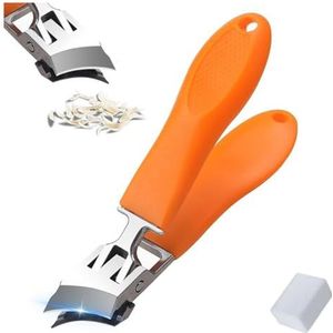 Brede mond spatbestendige diagonale nagelknippers, gebogen nagelknipper voor rug teennagels, 2025 superscherpe grote diagonale roestvrijstalen teennagelknipper voor mannen en vrouwen (oranje)