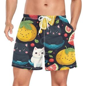 Leuke grappige dikke kat kitten heren zwembroek shorts sneldrogend met zakken, Leuke mode, XXL