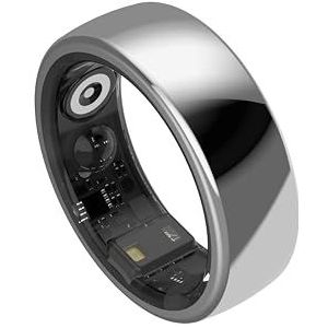 aabo Ring, Health & Fitness Tracker Smart Ring, Geavanceerde Slaapmonitoring, Stress & Activiteit Tracking, Titanium, IP68 Waterdicht (US Maat No 9, Draadloos, Zilver)