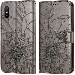 Smartphone Flip-hoesjes Slanke hoes compatibel met Xiaomi Redmi 9A/Redmi 9i /Redmi 9AT portemonnee-hoes met kaarthouder, reliëf bloemenhoes lederen folio flip-hoes schokbestendige beschermhoes Compati