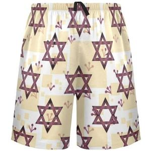 LI ZHI XIN Herenpyjamabroek, korte pyjamabroek, zomer casual shorts, elastische tailleband met trekkoord, rechte losse pasvorm met 2 zakken, S-XXL sterrenpatroon gele kleur, Meerkleurig, S