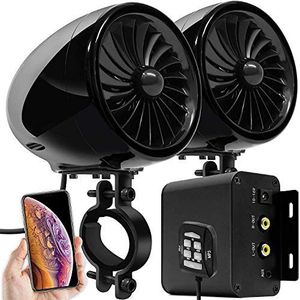 Aileap M150 Motor Versterker Audio Systeem Met Aux, MP3, Fm Radio, 4 Inch Full Range Waterdichte Bluetooth Stereo Speakers, Fit Voor 1 Tot 1.5 In. Stuur Motorfietsen Atv Utv Rzr (Zwart, Fan)