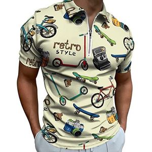Retro Techniek Patroon Mannen Polo Shirt Rits T-shirts Casual Korte Mouw Golf Top Classic Fit Tennis Tee