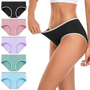 wirarpa Dames katoenen stretch onderbroek lage taille ondergoed voor vrouwen zachte korte slipjes multipack, Veelkleurig01-5 Pack, XS