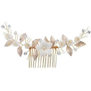 Handgemaakte bruidshaarkam, bruidsjurk, opgestoken kapsel, haarstyling, haaraccessoires, witte keramische bloemenkam