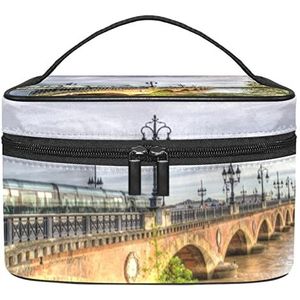 Frankrijk bruggen rivieren treinen make-up organizer tas, reizen make-up tas organizer case draagbare cosmetische tas voor vrouwen en meisjes toiletartikelen, Meerkleurig, 22.5x15x13.8cm/8.9x5.9x5.4in