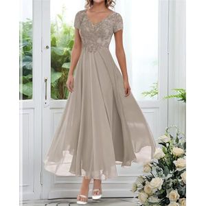 Dames chiffon moeder van de bruid jurk met zakken avondgalajurken cocktailjurk grote maten, Grijs, 32