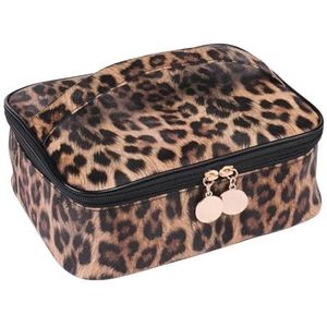 Cosmetische tassen voor vrouwen make-up tas luipaard compartiment kunstleer lichtgewicht multifunctionele reizen cosmetische tas voor vakantie, Luipaard Print, Eén maat
