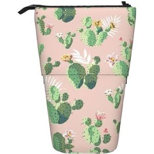 Nbtghga Cactus Patroon Print Potlood Telescopische Klassieke Kunsten Stand Up Etui Organizer Potlood Houder Make-up Tas Gift, Zwart, Eén maat