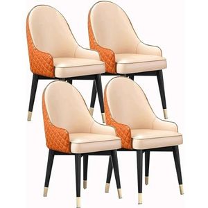 GZDZ Stoelen Woonkamer Eetstoel, Hoge Rug Gewatteerde Zachte Zitting Accent Stoelen, Keuken Stoelen Set van 4, Zijstoel Lederen Lounge Stoel (Beigeorange)