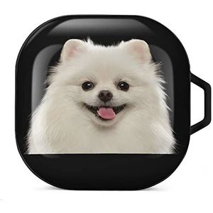 Wit Pommeren Oordopjes Hoesje Compatibel met Samsung Hard Shell Beschermhoes Zwart-Stijl