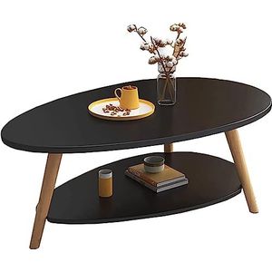 Zijtafel Bijzettafel Mdf ovale salontafel dubbellaagse banktafel met houten poten Middentafel Mode accenttafel 90x50x42cm bijzettafel Gemakkelijk te verplaatsen