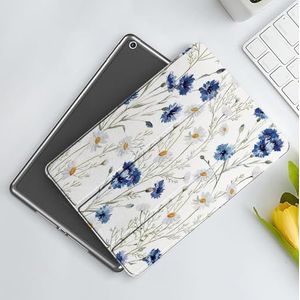 CONERY Hoesje compatibel iPad 10,2 inch (9e/8e/7e generatie) aquarel bloem, wilde bloemen en korenbloemen madeliefjes bloemen bloemknoppen, blauwe salie groene goudsbloem, slanke slimme magnetische