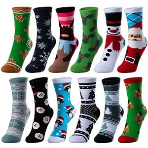 JOYIN 12 paar kerstsokken, kerstsokken voor vrouwen, vakantie of verjaardagscadeau, Groene Mix, one size