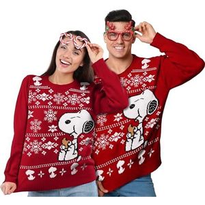 The Peanuts wintertrui, uniseks, Snoopy gebreide wintertrui, sweatshirt, lelijke sweater voor heren en dames, rood, rood, S