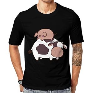Cow And Pig T-shirt voor heren met korte mouwen en ronde hals, casual T-shirt, tops, L