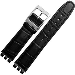 leer vervangingsbanden, horloges Polsband for mannen en vrouwen, 17 mm 19 mm echt kalfsleer polsband for Swatch horlogeband heren dames (kleur: rood, maat: 19 mm) (Size : Black)