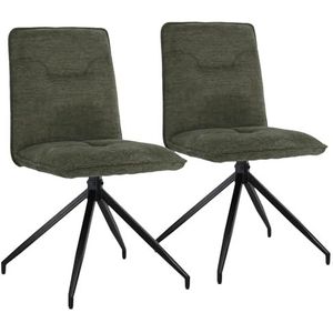 Happy Garden - Set van 2 AREN stoelen in groene stof, schuimvulling, zwarte stalen poten, eetkamerstoel