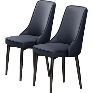 GEIRONV Moderne eetkamerstoelen set van 2, PU-leer hoge rug gewatteerde zachte zitting koolstofstalen poten for lounge keuken slaapkamer stoelen Eetstoelen (Color : Dark Blue, Size : 92 * 48 * 45cm)