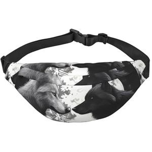 Wolves Love Under The Moon heuptasjes met wilde dierenprint voor dames en heren, crossbody-heuptas, waterdichte heuptas met verstelbare riem, zwart, één maat, zwart, één maat, Zwart, Eén maat