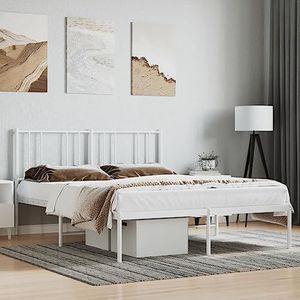 AUUIJKJF Bedden & accessoires Metalen bedframe met hoofdeinde wit 150x200 cm Kingsize meubels