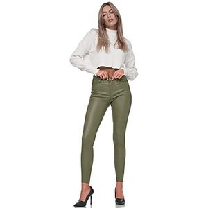 Gloop Skinny Fit Jeans Fit-broek met ledereffect Smooth Coated Pant, legergroen, M