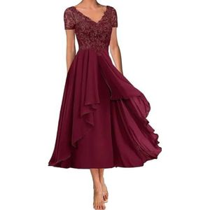 BRIGOW Vrouwen Kant Moeder van de Bruid Jurk V-hals Formele Avond Prom Jurken Cocktail Jurken Plus Size, Bordeaux, 32