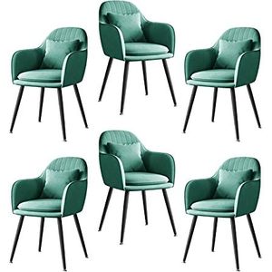 GEIRONV Fluwelen Dining Chair Set van 6, met Kussen Zwart Metalen Benen Keukenstoel for Woonkamer Slaapkamer Apartment Lounge Chair Eetstoelen (Color : Green)