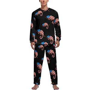 Kameleon Gekleurde Amerikaanse Vlag Zachte Heren Pyjama Set Comfortabele Lange Mouw Loungewear Top En Broek Geschenken M