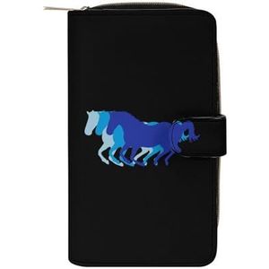 Blauw Retro Paard Silhouet Mode PU Lederen Vrouwen Portemonnee Multi Card Slot Bifold Portemonnee Geld Clip Met Rits